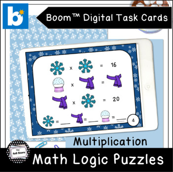 Preview of Winter Math Logic Puzzles Multiplication Digital Task Cards Boom