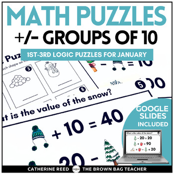 Preview of Winter Math Logic Puzzles for January: Add & Subtract Groups of 10 Place Value