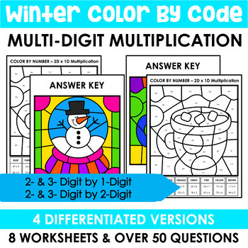 Preview of Winter Math Multiplication Standard Algorithm Practice Activities Color by Code