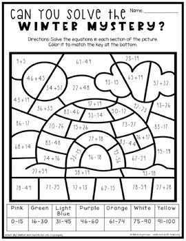 Winter Math Mystery Pictures - Addition and Subtraction Within 100