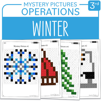 Preview of Winter Math Mystery Pictures Grade 3 Multiplication Division 1-9 January Centers