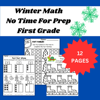 Preview of Winter Math No Prep Worksheets First Grade