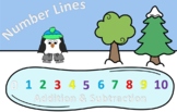Winter Math: Number Lines - Addition and Subtraction to 10.