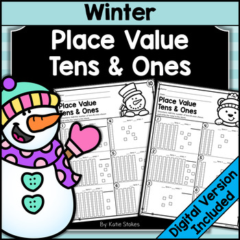 Preview of Winter Math Place Value Tens and Ones Worksheets | Print & Digital