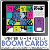 Winter Math Puzzles | 2 Digit Subtraction Boom Cards No Re