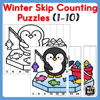 Preview of Winter Math Puzzles Skip Counting Activity | Winter Number Puzzles