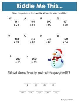 winter addition math riddles by snyder classroom tpt