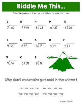 winter long division math riddles by snyder classroom tpt
