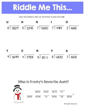 winter long division math riddles by snyder classroom tpt