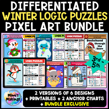 Preview of Winter Math Riddles Puzzle Pixel Art Bundle - Order of Operations
