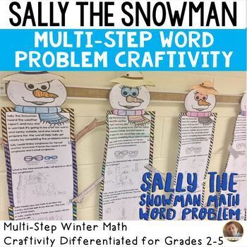 Preview of Winter Math Snowman Craft - Multi-Step Word Problem Craftivity for Grades 2-5