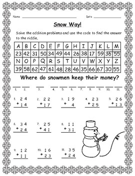 winter math secret code addition by ripleys learning toolbox tpt