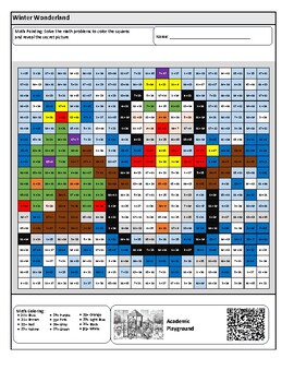 Preview of Winter Math Secret Image Color-by-Code Worksheet (Two-Digit Addition)