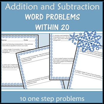 Preview of Winter Math Theme Word Problems Addition and Subtraction Mix Within 20