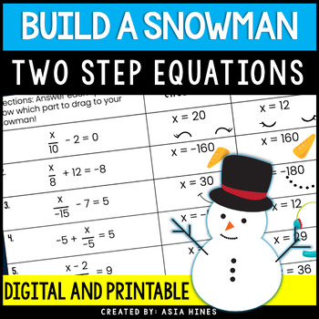 Preview of Winter Math Two Step Equations Worksheet Activity with Division for 7th Grade