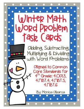 Preview of Winter Math Word Problem Task Cards - 4th Grade