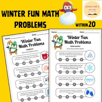 Preview of Winter Math Word Problem within 20 | worksheets