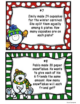 Winter Math Word Problems Multiplication and Division Task Cards