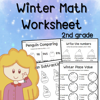 Preview of Winter Math Worksheet l Addition and Subtraction l Place Value l 2nd grade