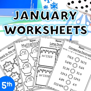 Preview of 5th Grade Winter Math Worksheets Packet January