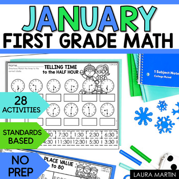 Preview of Winter Math Worksheets - January Math - First Grade Math Activities - No Prep