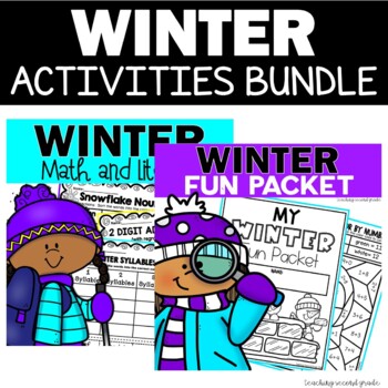 Preview of Winter Math and ELA Activities with Worksheets and Holiday Coloring Pages