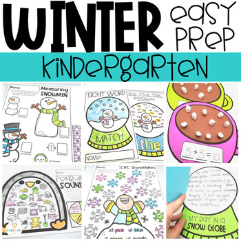 Preview of Winter Math and Literacy Activities and Printables for Kindergarten Easy Prep