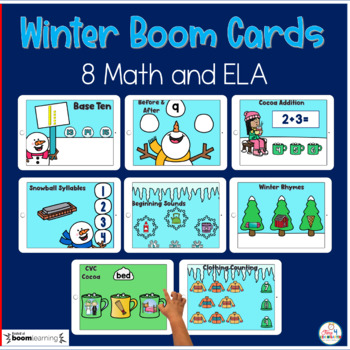 Preview of Winter Math and Literacy Boom Card Activities