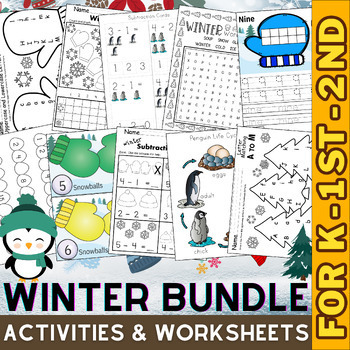 Preview of Winter Math and Literacy Bundle | Number, Alphabet, Word, Subtraction & Addition