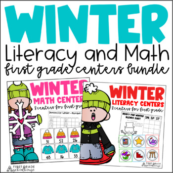 Preview of Winter Math and Literacy Centers First Grade Bundle