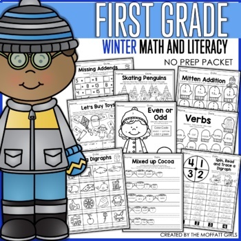 Preview of Winter Math and Literacy Packet NO PREP (1st Grade)