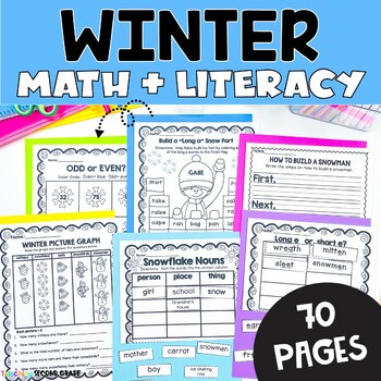 Preview of Winter Worksheets for 2nd Grade - Math and Language Arts December January Fun
