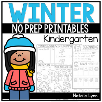 Preview of Winter Math and Literacy Printables for Kindergarten