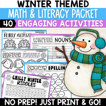 Preview of Winter Math and Literacy Worksheets & Activities / Independent Work Packet