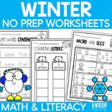 Winter Math and Literacy Worksheets for PreK and K | No Pr