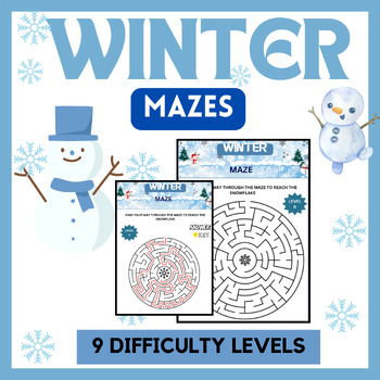 Preview of Winter Maze Pack - Fun Winter Activities and worksheets - No Prep Sub Plan