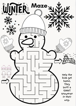 Preview of Winter Maze, coloring, writing Fun SEL early finishers Printable