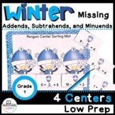 Winter Missing Addends, Subtrahends and Minuends Centers &