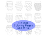 Winter Mittens Coloring Pages PDF Printable Set of Twelve