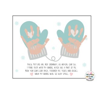 Preview of Winter Mittens Handprint Art Craft Printable Template / Gift