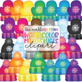 Winter Mittens and Hats Clipart Watercolor Rainbow - Winte