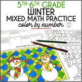 Winter Mixed Math Review Color by Number for 5th 6th Grades