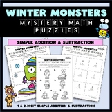 Winter Monsters Math Puzzles - Simple Addition & Subtracti
