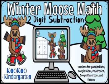 Preview of Winter Moose Math-2 Digit Subtraction (with regrouping)-A Digital Math Center