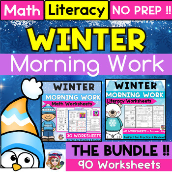 Preview of Winter Morning Work Literacy and Math Activities Practice Bundle . No Prep