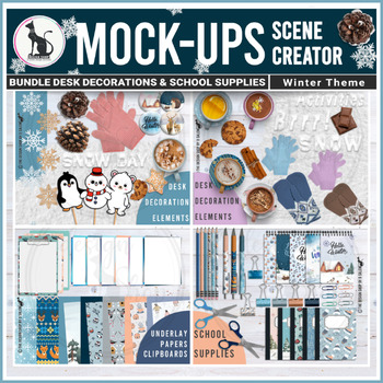 Preview of Winter Movable Mockup School Supplies and Desk Decorations | Mini Bundle 3