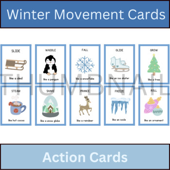 Preview of Winter Movement Cards, Printable Action Cards, Brain Break Kids Flashcards