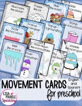 Preview of Winter Movement Cards for Preschool and Brain Break Transition Activity