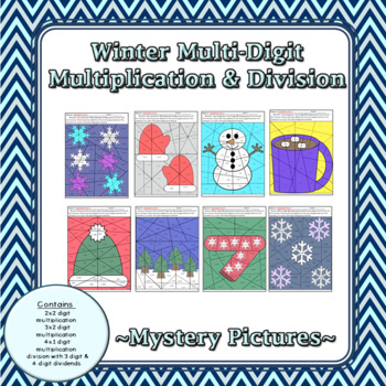 Preview of Winter Multi-Digit Multiplication and Division Mystery Pictures