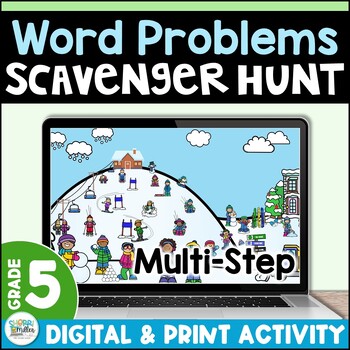 Preview of Two Step Word Problems All Operations Scavenger Hunt Activity for 5th Grade Math